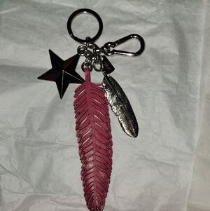 Coach Pink Feather Keychain with Silver Feather And Large Star